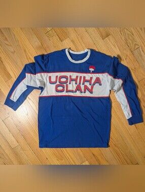 Uchiha clan Naruto long sleeve shirt with blue, white, and red color blocking